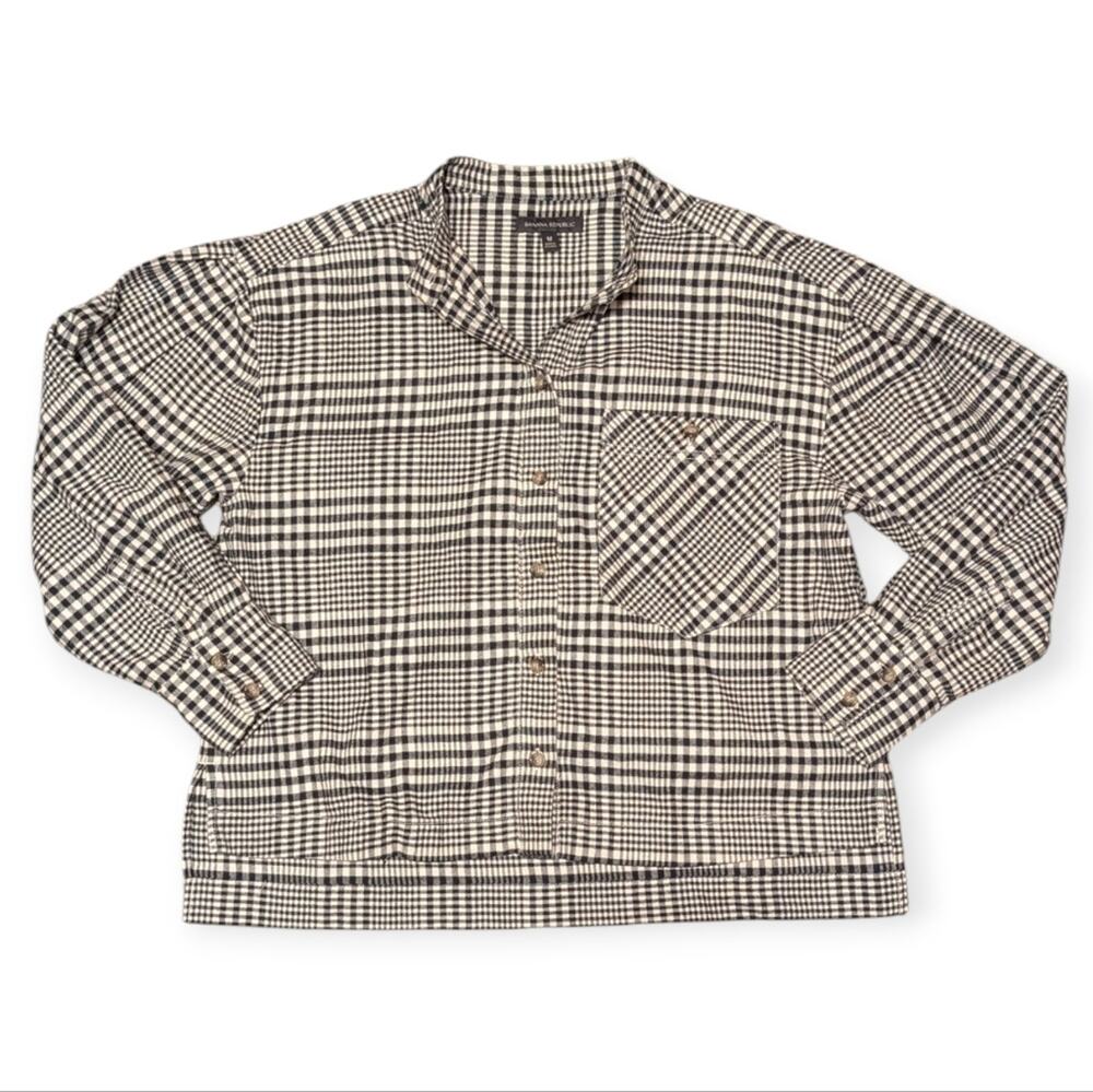 Banana Republic Women's Piazza Flannel Shirt Relaxed Organic Cotton Plaid Pleat